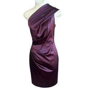 Eliza J. Purple Plum Shiny Satin One Shoulder Cocktail Dress Size 6